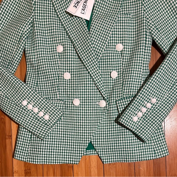 NWT L'AGENCE Kenzie Double-Breasted Blazer Checked Green Grass Size 2 - Picture 6 of 16